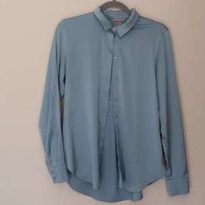 Light blue satin long sleeve blouse